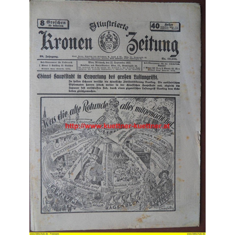 Illustrierte Kronen Zeitung Wien, Mittwoch, den 22. September 1937 