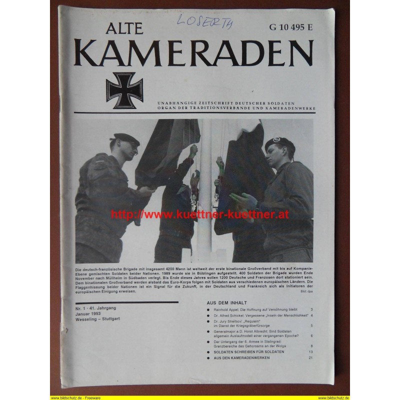 Alte Kameraden - Zeitschrift Deutscher Soldaten Nr. 1 - 1993