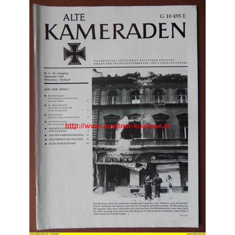 Alte Kameraden - Zeitschrift Deutscher Soldaten Nr. 9 - 1992