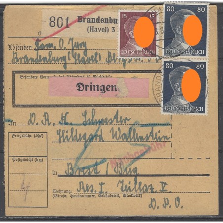 Paketkarte Brandenburg nach Brest am Bug, D.R.K. Schwester