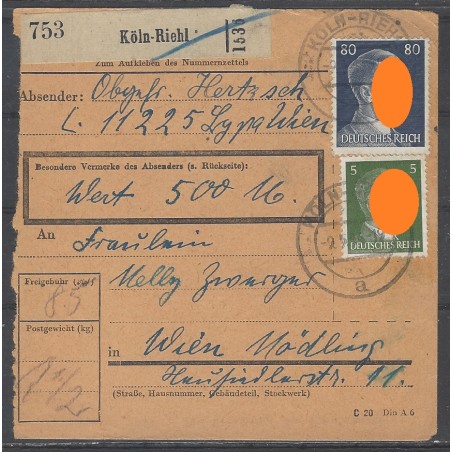 Paketkarte Köln-Riehl nach Wien-Mödling