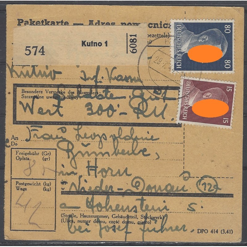 Paketkarte Kutno 1 nach Horn ND