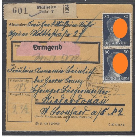 Paketkarte Mülheim (Ruhr) nach St. Leonhard, Niederdonau