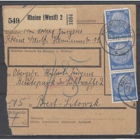 Paketkarte Rheine nach Brest-Litowsk, Beutepark der Luftwaffe