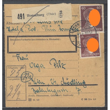 Paketkarte Ronneburg (Thür) nach Wien-Mödling