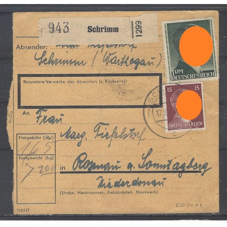 Paketkarte Schrimm nach Rosenau a. Sonntagsberg, ND