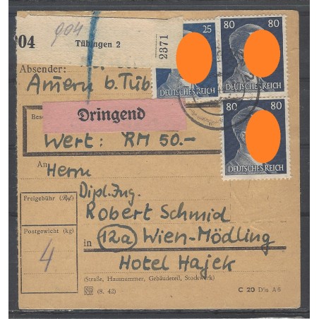 Paketkarte Tübingen nach Wien, Mödling, Hotel Hajek