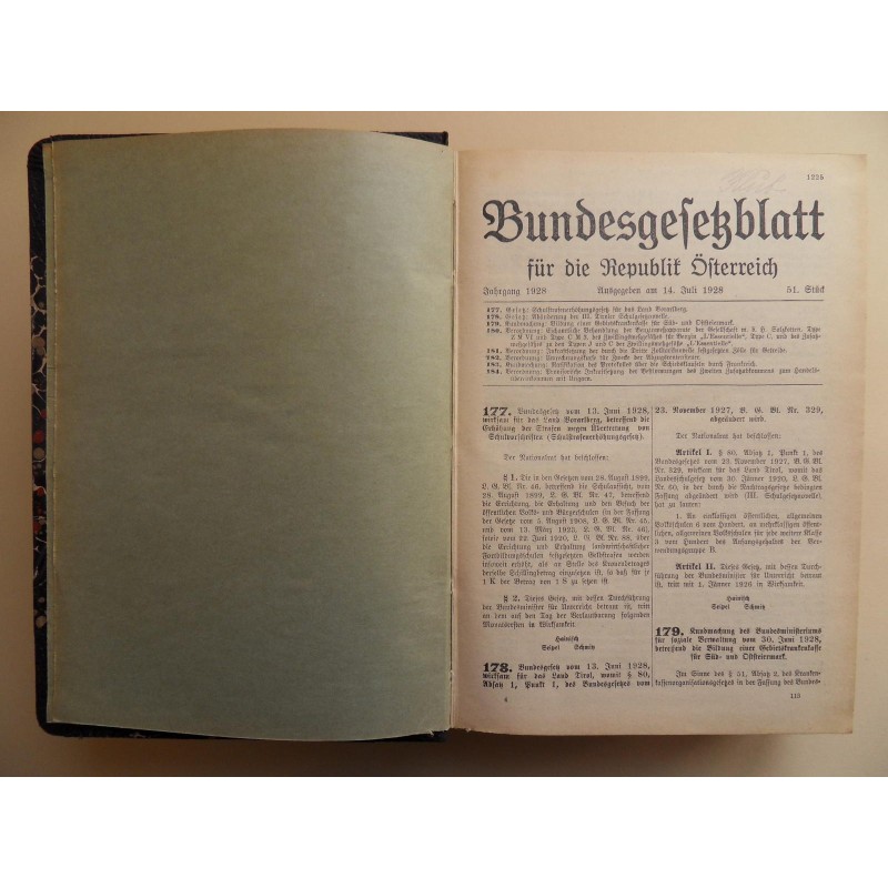 Bundesgesetzblatt Für Die Republik Österreich 1928